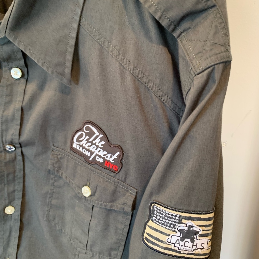 Jachs Army Green Patch Long Sleeve Button Down Size L
